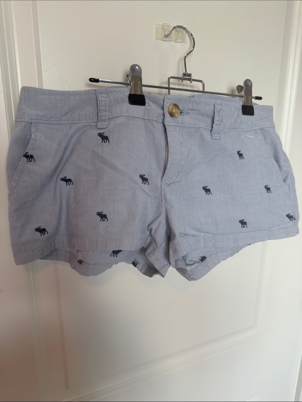 Abercrombie & Fitch Light Blue Shorts with Navy Embroidered Moose